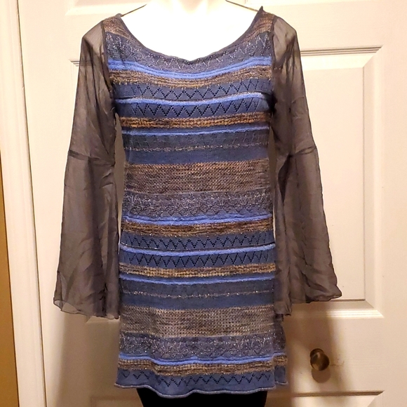 Free People Knitted Women's Linen Blue/Gray Long Sleeve Top - Size Medium - Picture 1 of 9